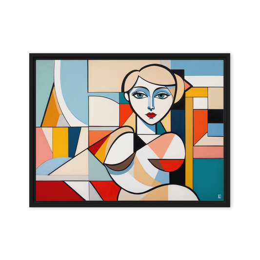 tableau contemporain pour une décoration de salon. Style cubisme moderne, il s'agit d'une peinture digitale qui représente une femme.