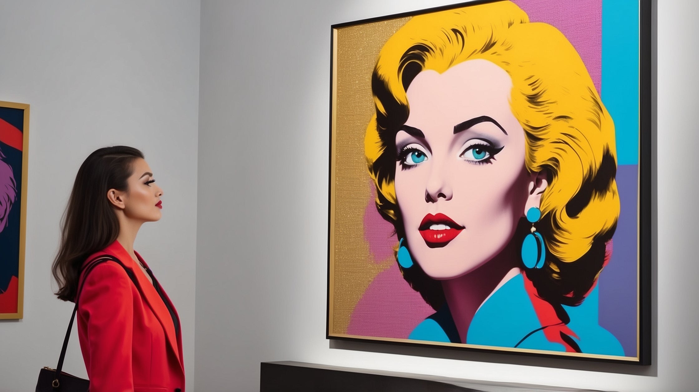 Une galerie d’art dans laquelle est exposée une œuvre pop-art. Cette œuvre est le reflet de ce qu’offre www.loop-e.fr 