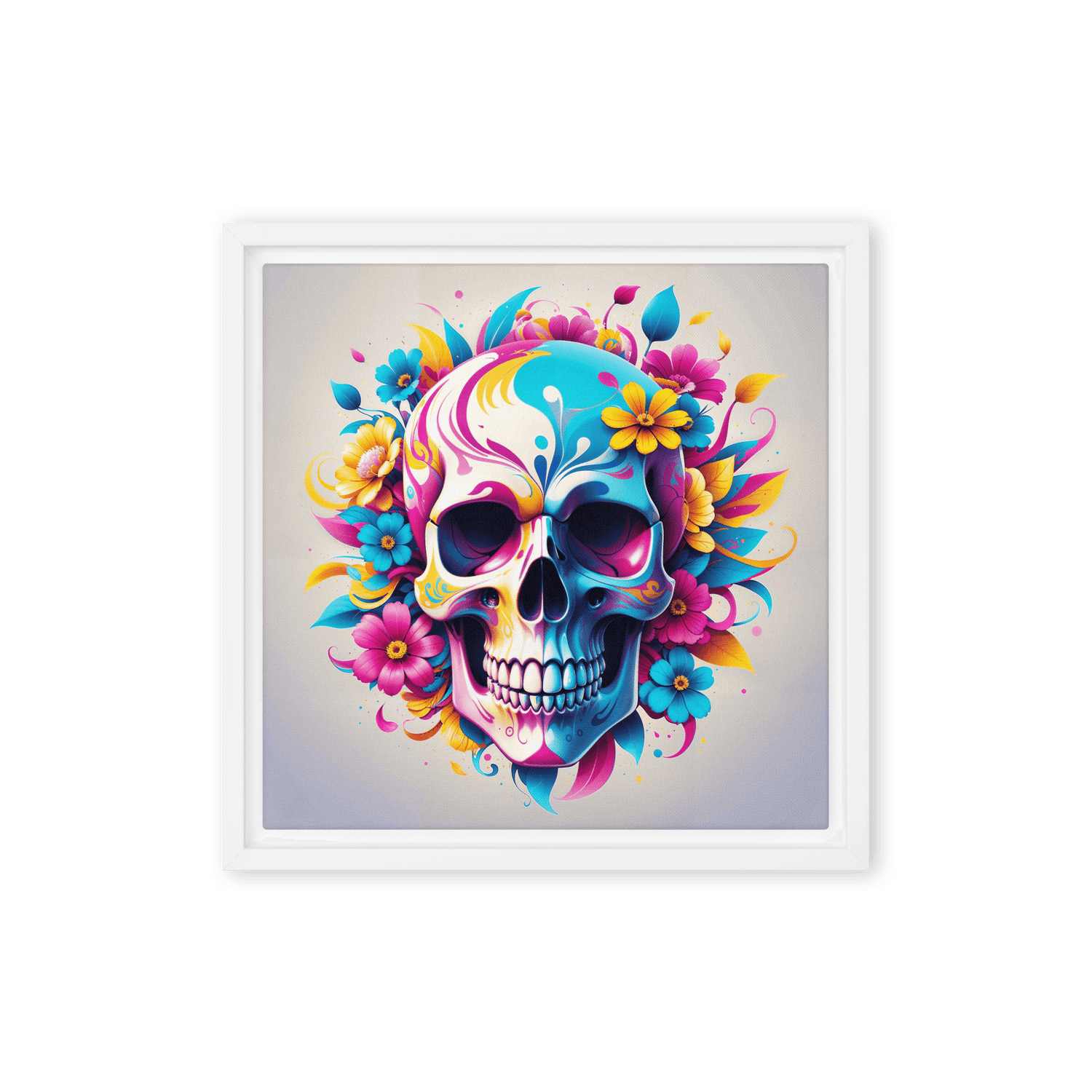 Tableau sur toile imprimée art contemporain ambiance "Skull" coloré et avec des fleurs